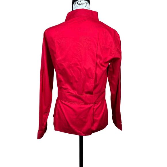 Zara basic red blouse Asymmetrical mock neck long sleeve size S cyber core - Picture 9 of 14